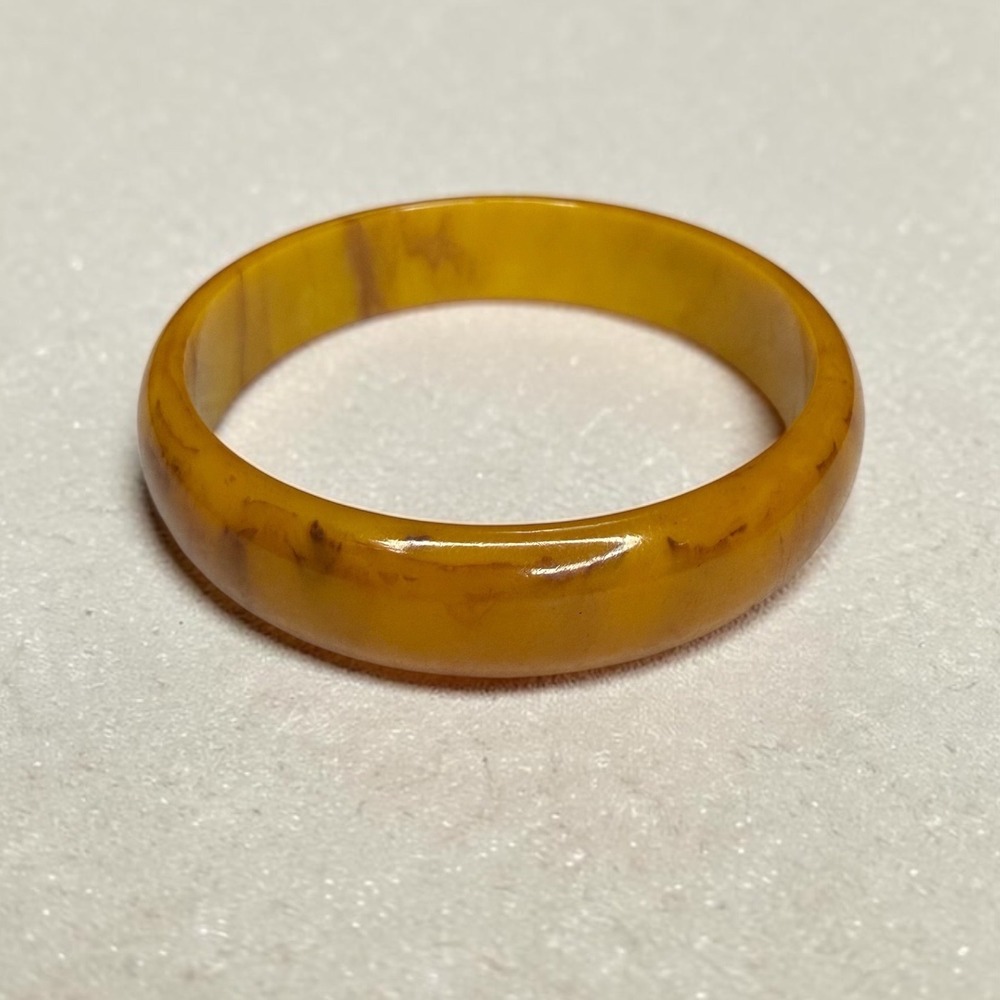 Vintage Bakelite Amber Bangle Bracelet Marbled Swirls Art Deco Jewelry